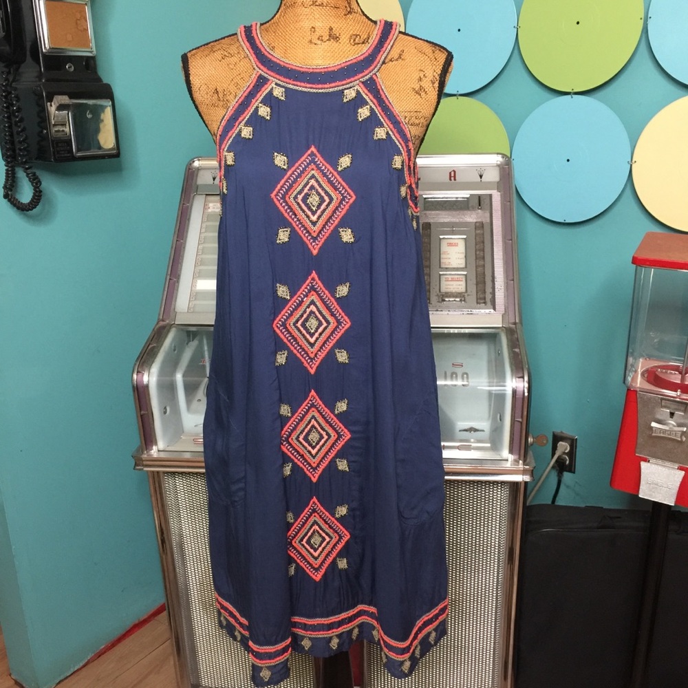 LULA SOUL Beaded Embroidered Halter Mini Dress